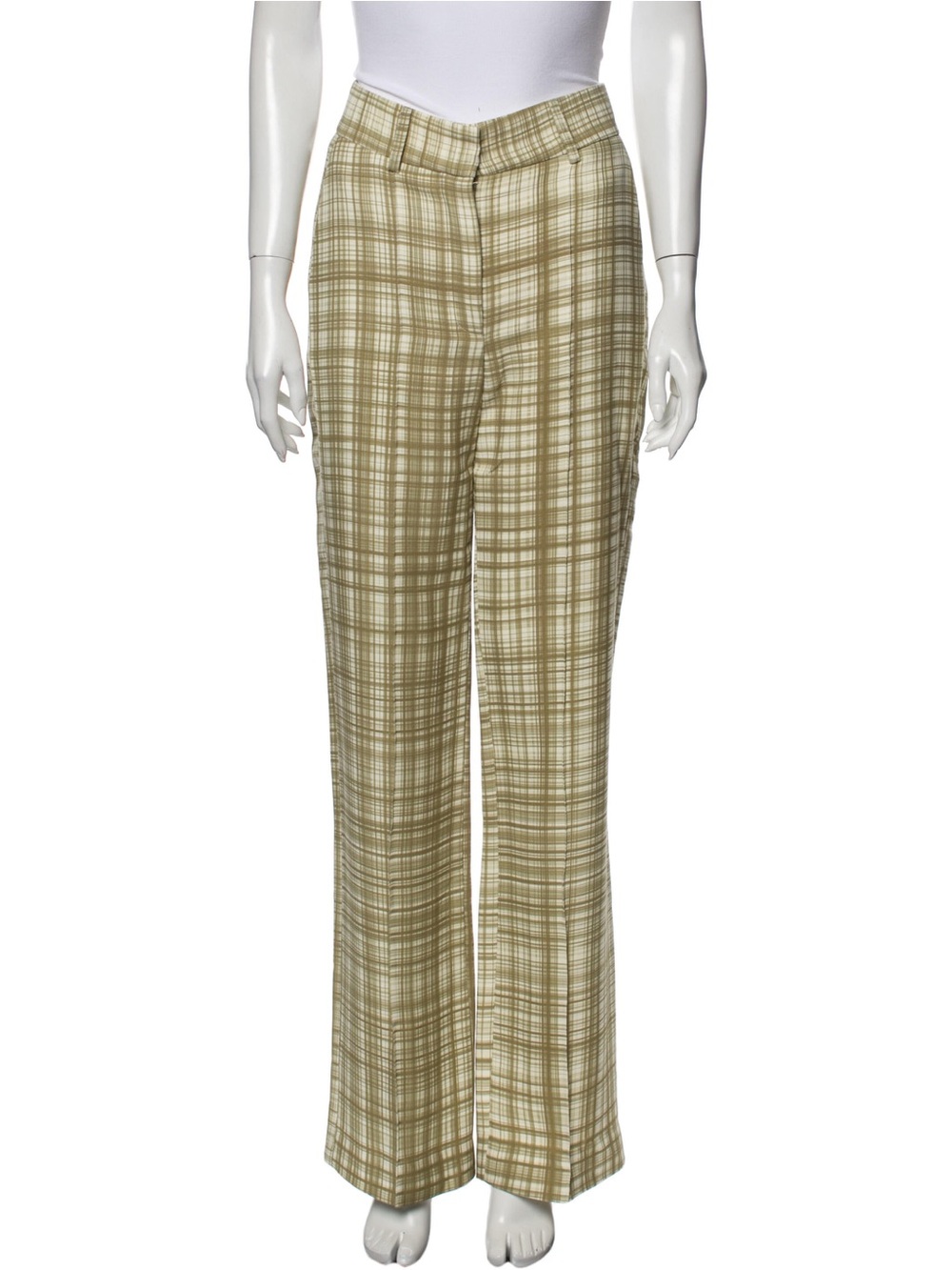 Wunderkind Plaid Wide-Leg Pants in Olive Green